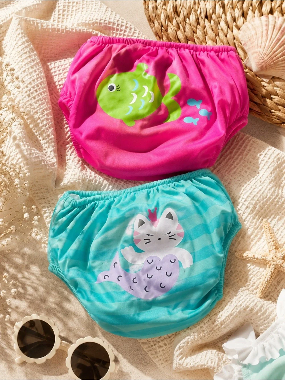 Kiko & Max Pink and Teal Reusable Swim Diaper Covers - Fish & Mermaid Designs